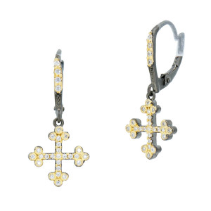 Freida Rothman Cross Leverback Earrings Gold Rhodium Freida Rothman Cross Leverback Earrings Gold Rhodium