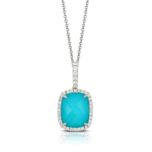 Doves by Doron Paloma Turquoise and Diamond Rectangle White Gold Pendant Doves by Doron Paloma Turquoise and Diamond Rectangle White Gold Pendant