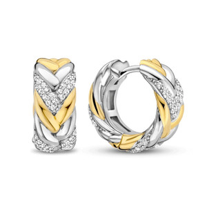 Ti Sento Braided Pave Gold and Sterling Silver Wide Milano Hoop Earrings