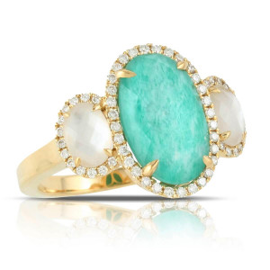 Doves by Doron Paloma Amazonite, Mother of Pearl and Diamond Triple Oval Yellow Gold Ring Doves by Doron Paloma Amazonite, Mother of Pearl and Diamond Triple Oval Yellow Gold Ring