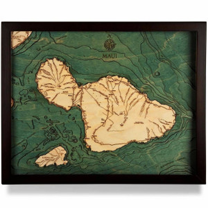 Nautical Wood Maps Maui - Dark Frame
