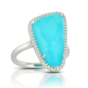Doves by Doron Paloma Turquoise and Diamond Asymmetrical White Gold Ring Doves by Doron Paloma Turquoise and Diamond Asymmetrical White Gold Ring