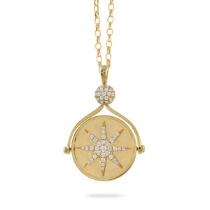 Doves by Doron Paloma Reversible Celestial Diamond Medallion with Lapis in Yellow Gold Doves by Doron Paloma Reversible Celestial Diamond Medallion with Lapis in Yellow Gold