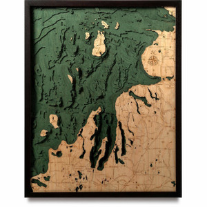 Nautical Wood Maps Northwest Michigan - Dark Frame