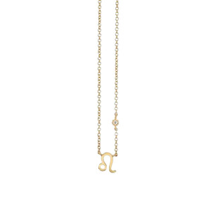Liven Co Petite Leo Zodiac Necklace with Diamond in Yellow Gold  Liven Co Petite Leo Zodiac Necklace with Diamond in Yellow Gold