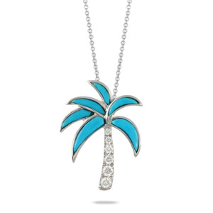 Doves by Doron Paloma White Gold Turquoise and Diamond Palm Tree Pendant Doves by Doron Paloma White Gold Turquoise and Diamond Palm Tree Pendant