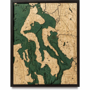 Nautical Wood Maps Whidbey and Camano Islands - Dark Frame