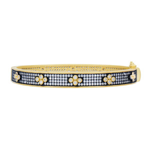 Freida Rothman Signature Brooklyn in Bloom Clover Hinge Pave Bangle - Gold & Black