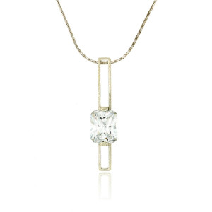 Mysterium Collection Rectangle Pendant with CZ Necklace