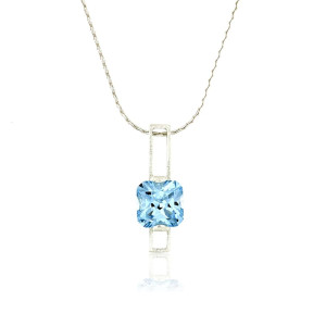 Mysterium Collection Sterling Silver Square Pendant with Aqua Spinel Necklace