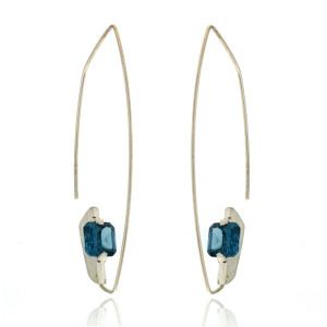 Mysterium Collection London Blue Boat Shape Threader Earrings 