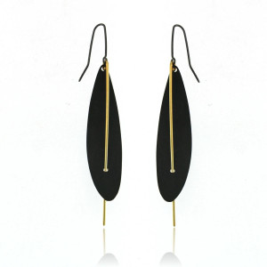 Mysterium Collection Black Oxidized Matte Leaf Earrings with Gold Wire  Mysterium Collection Black Oxidized Matte Leaf Earrings with Gold Wire
