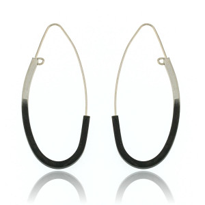 Mysterium Collection Silver Ombre Black Oxidized Ellipse Threader Earrings