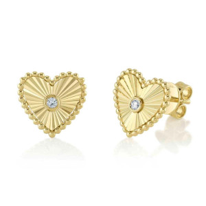 Shy Creation Diamond Bezel Heart Stud Earrings
