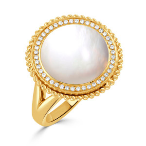 Doves by Doron Paloma Round Justinian Ring with Diamonds - White Mother of Pearl Doves by Doron Paloma Round Justinian Ring with Diamonds - White Mother of Pearl
