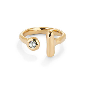 UNOde50 Ser Indomable Gold Horizontal Tube Ring with White Topaz UNOde50 Ser Indomable Gold Horizontal Tube Ring with White Topaz