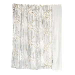 Kevin O'Brien Studio Throw Blanket with Velvet Back & Cording - Metallic Willow, White Kevin O'Brien Studio Throw Blanket with Velvet Back & Cording - Metallic Willow, White