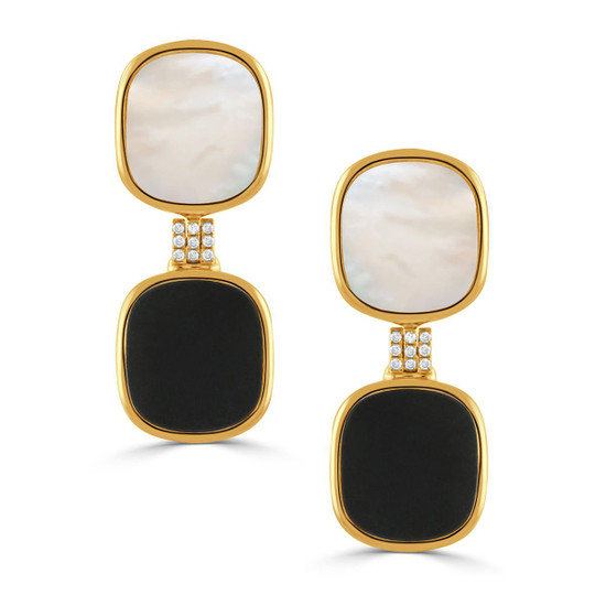 Doves by Doron Paloma Yellow Gold Diamond Earrings with Black Onyx and White Mother of Pearl Doves by Doron Paloma Yellow Gold Diamond Earrings with Black Onyx and White Mother of Pearl