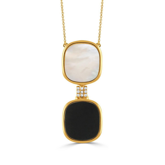 Doves by Doron Paloma Yellow Gold Diamond Necklace with Black Onyx and White Mother of Pearl