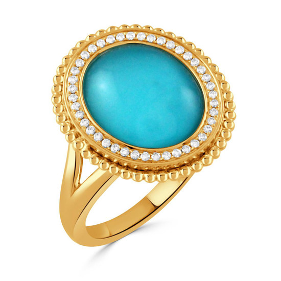 Doves by Doron Paloma Yellow Gold Diamond Cabuchon Turquoise Ring Doves by Doron Paloma Yellow Gold Diamond Cabuchon Turquoise Ring
