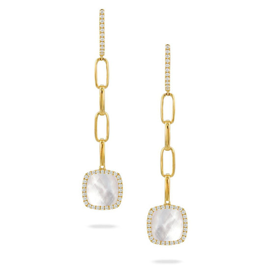 Doves by Doron Paloma White Mother of Pearl and Diamond Yellow Gold Cushion Dangle Earrings Doves by Doron Paloma White Mother of Pearl and Diamond Yellow Gold Cushion Dangle Earrings