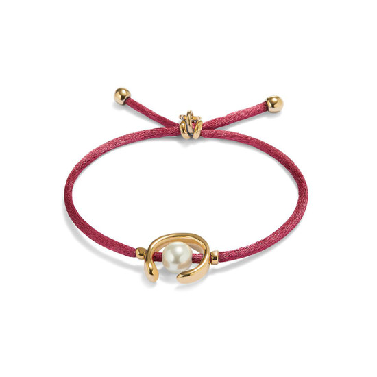 UNOde50 Ser Diferente Mauve Thread Bracelet with Gold Shell Pearl Accessory