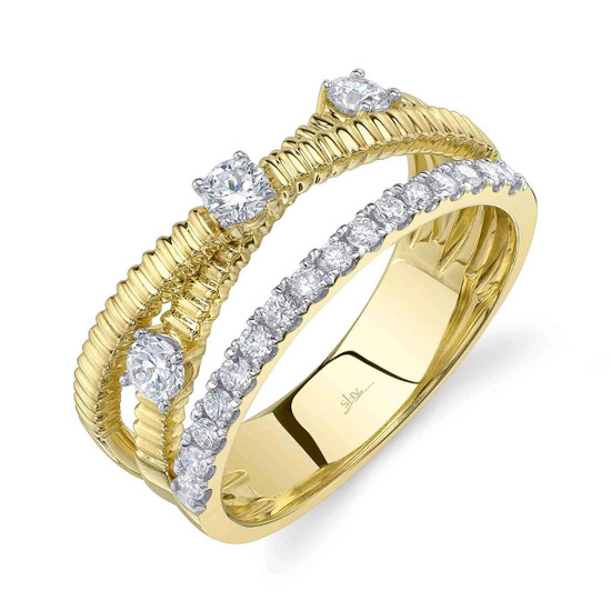 Shy Creation Yellow Gold Ribbed Diamond Bridge Ring