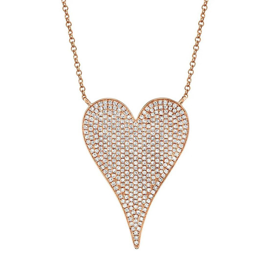 Shy Creation Rose Gold Diamond Pave Heart Necklace - Extra Large Shy Creation Rose Gold Diamond Pave Heart Necklace - Extra Large
