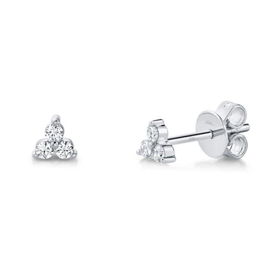 Shy Creation Triple Diamond Stud Earrings in White Gold