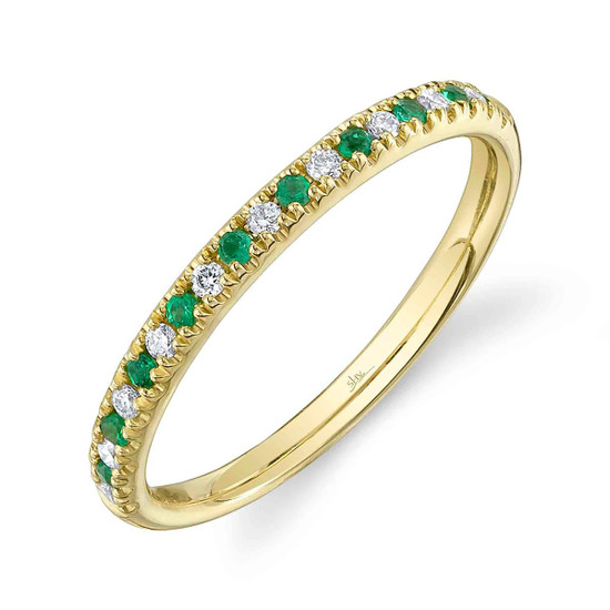 Shy Creation Diamond and Emerald Band in Yellow Gold