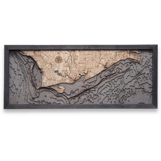Nautical Wood Maps Mexico Beach to Bald Point Grey Frame
