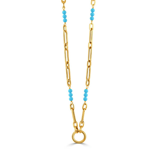 Doves by Doron Paloma 14K - 18" YG Paperclip with Turquoise Chain