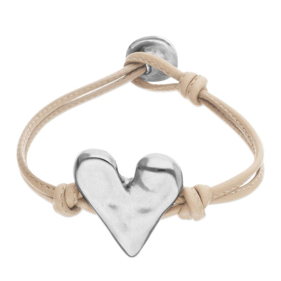 UNOde50 Leather Bracelet with Heart Detail - Silver - Camel 