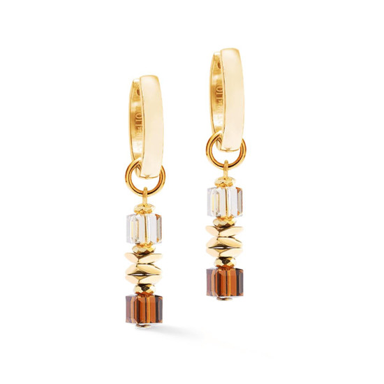 Coeur de Lion Wave Cube Flow  Hoop Earrings - Gold-Brown