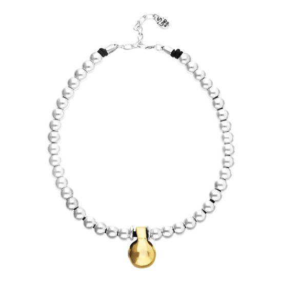 UNOde50 Short Beaded Necklace with Medium and Large Sphere - Two Tone 