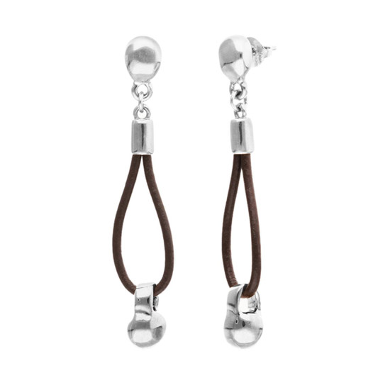 UNOde50 Drop Leather Earrings with Sphere Detail