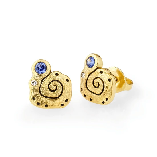 Alex Sepkus 18KT Sapphire and Diamond Flora Stud Earrings 