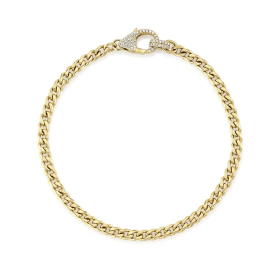 Shy Creation Cuban Chain Bracelet with Pave Diamond Clasp 