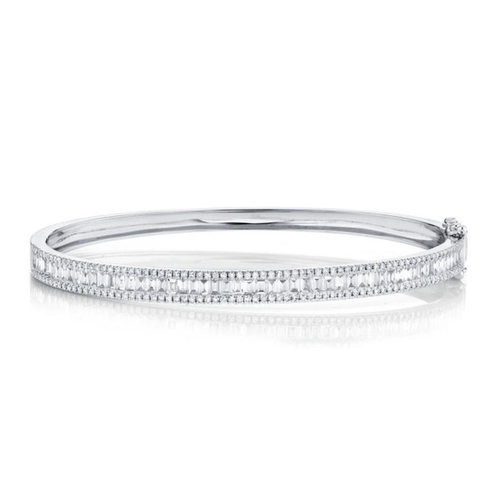 Shy Creation Diamond Baguette Bangle - White Gold 