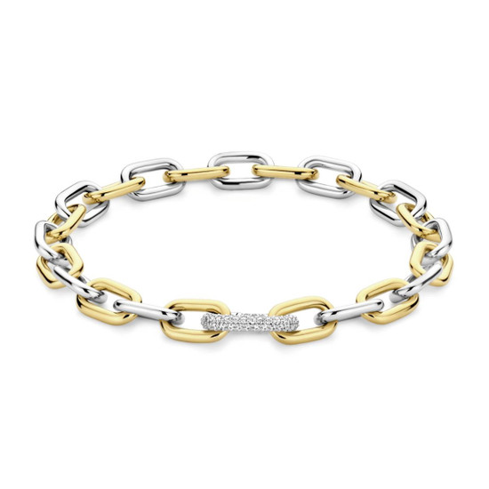 Ti Sento Milano Two-Tone Chain Link Bracelet with Pave Clasp