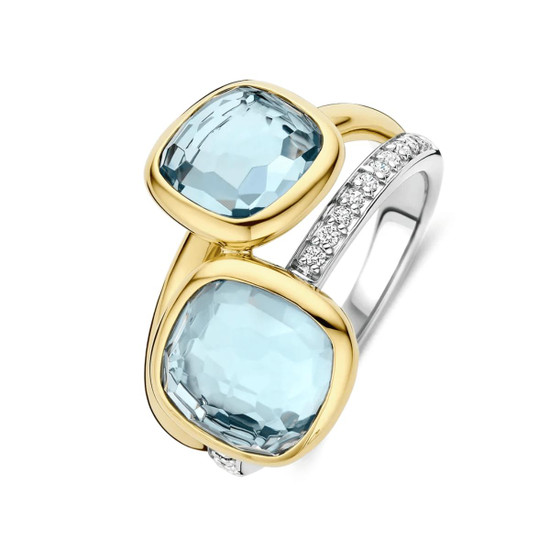 Ti Sento Milano Double Cushion Cut Aqua Verdi Ring