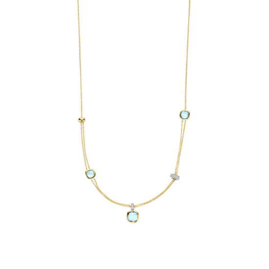 Ti Sento Milano Cushion Cut Aqua Verdi Station Double Chain Necklace