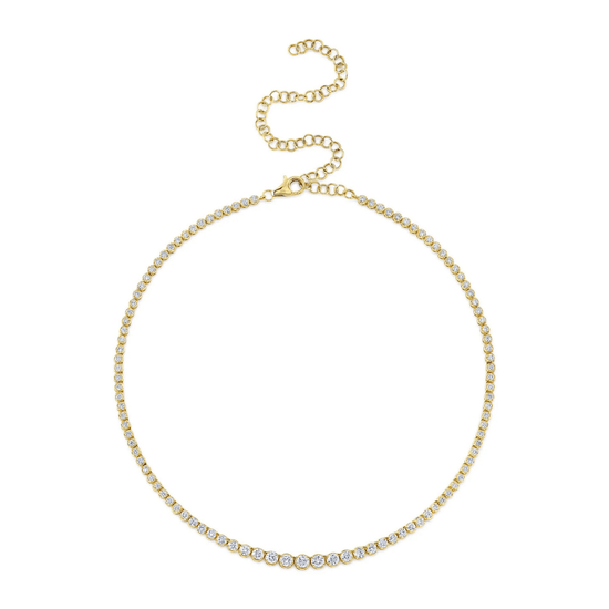 4.73 CT Diamond Crown Setting Tennis Necklace - 14KT Yellow Gold