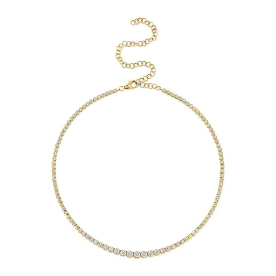 Shy Creation 4.73 CT Diamond Crown Setting Tennis Necklace - 14KT Yellow Gold 