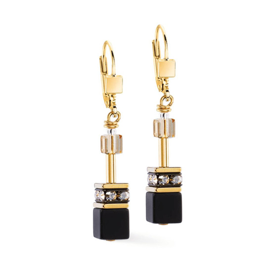 Coeur de Lion GeoCUBE Iconic Earrings - Onyx Black Gold 