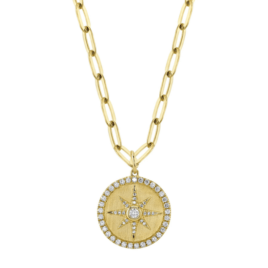Diamond Bezel Matte Star Paperclip Link Necklace