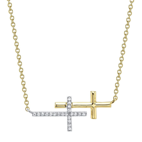 Shy Creation Diamond Sideway Cross Necklace 