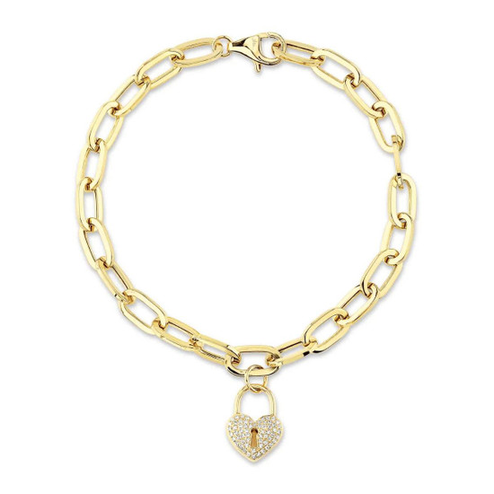 Shy Creation Diamond Pave Heart Lock Link Bracelet 