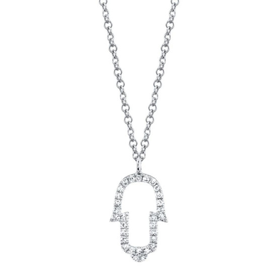 Shy Creation Diamond Open Hamsa Hand Necklace 