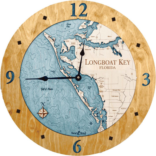 Sea & Soul Charts Longboat Key Nautical Wood Clock 